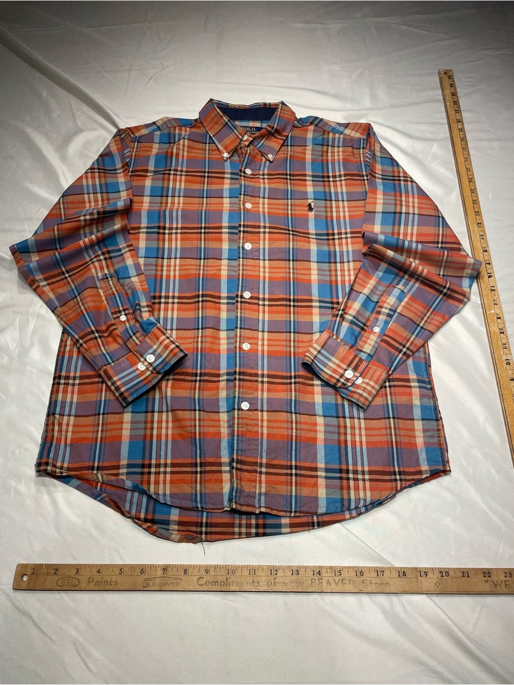 Ralph Lauren size 18 XL Orange and Blue Plaid Button-Down Shirt